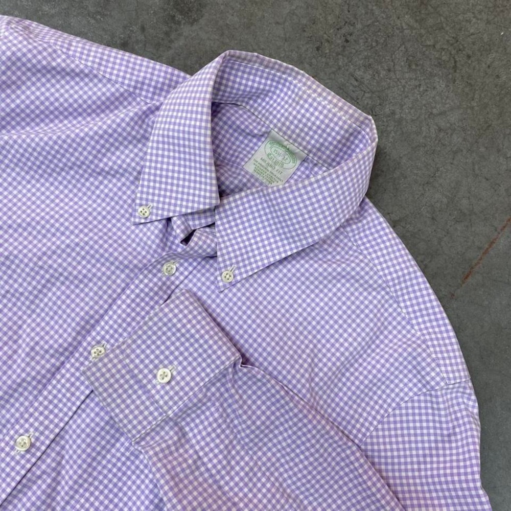 Brooks Brothers Purple Gingham Button Down Dress Shirt Milano Fit‎ 15.5-32